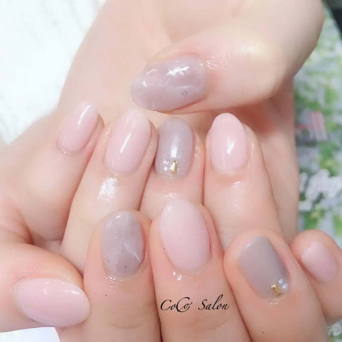 ネイル 大理石ネイル(マーブル) オフィスネイル ピンク ハンドネイル CoCoSalon ネイル/まつ毛予約のネイルデザイン
