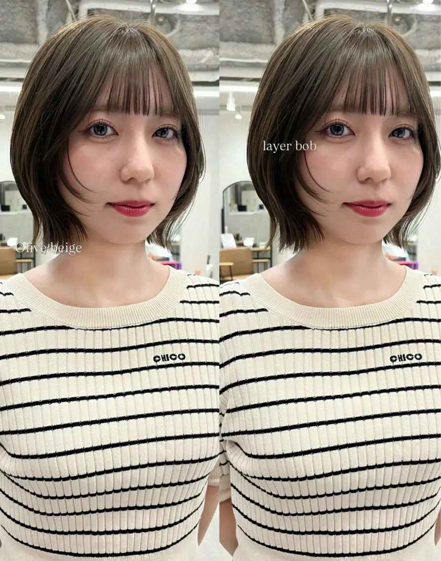ミディアム ボブ 顔まわりレイヤー レイヤーカット 小顔カット カット ヘアカラー トリートメント ヘッドスパ 梅田♡顔周りレイヤー /透明感カラー/未来のヘアスタイル