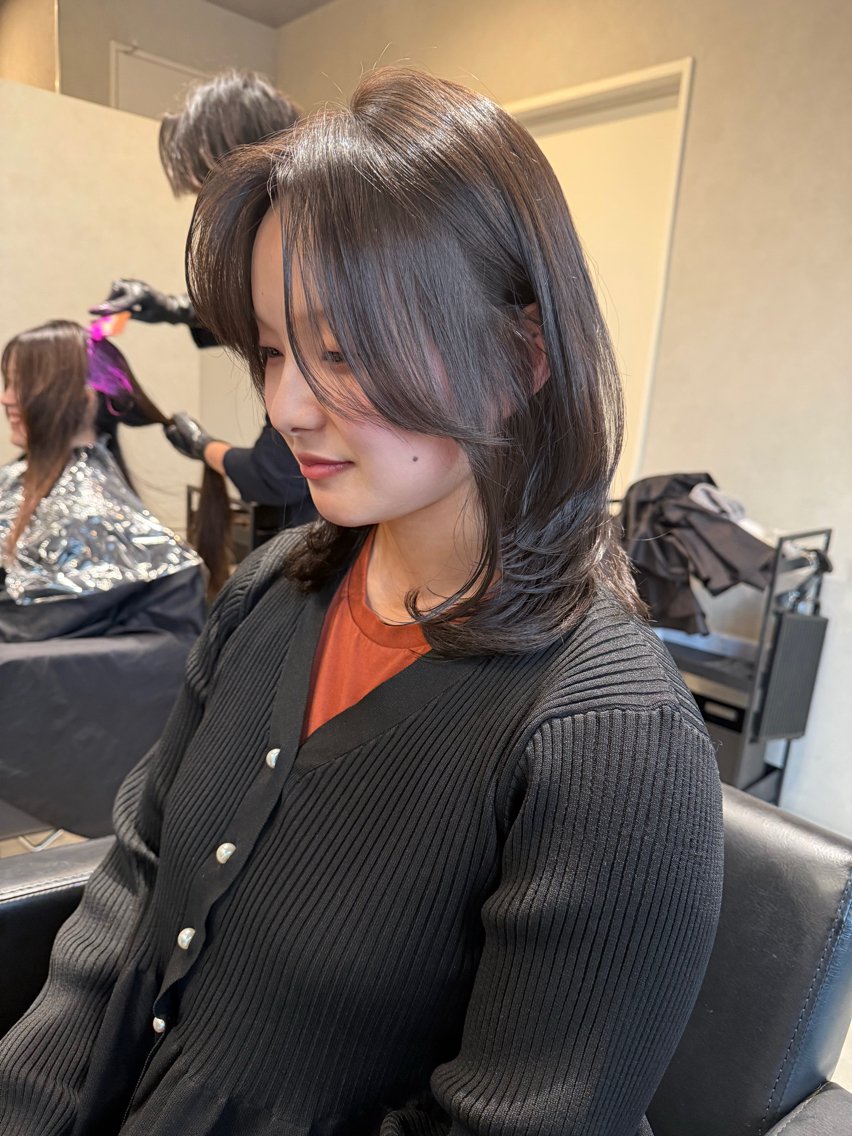 ミディアム カラー ブリーチ グレージュ ブリーチなしカラー カット ヘアカラー 透明カラー/レイヤー misaki °＊のヘアスタイル
