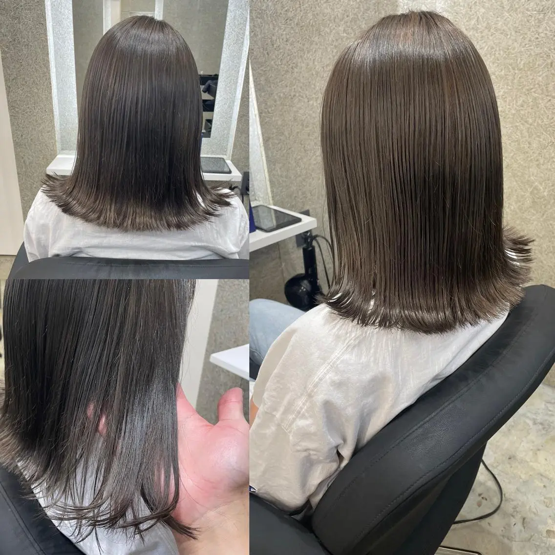 ミディアム カラー ヘアアレンジ ボブレイヤー ミディアムパーマ バレイヤージュ ミストバング ベージュカラー カット ヘアカラー 韓国風レイヤー ハイトーンRYOTAのヘアスタイル