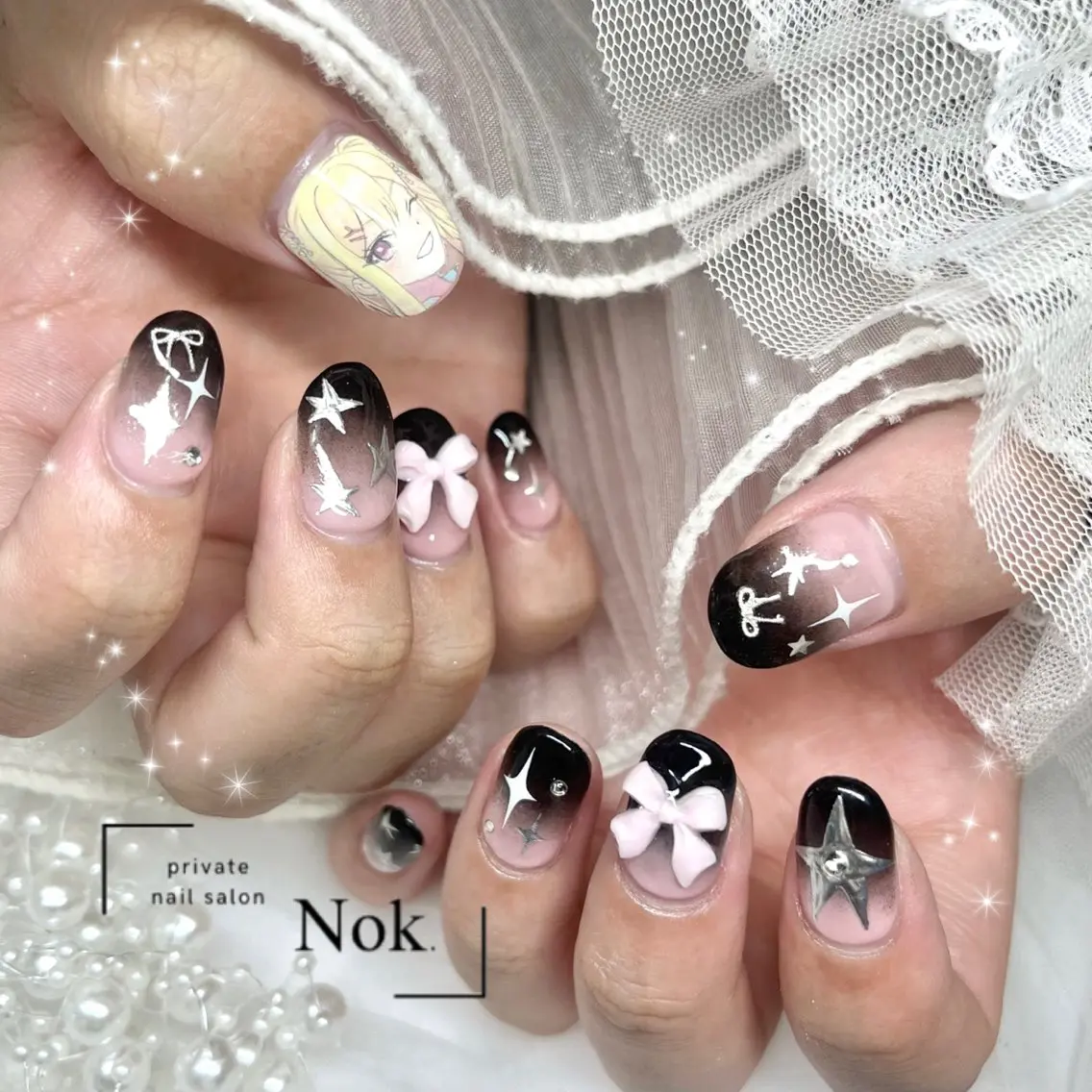 ネイル リボン ハンドネイル 池袋痛ネイル Nok. 渡辺のネイルデザイン