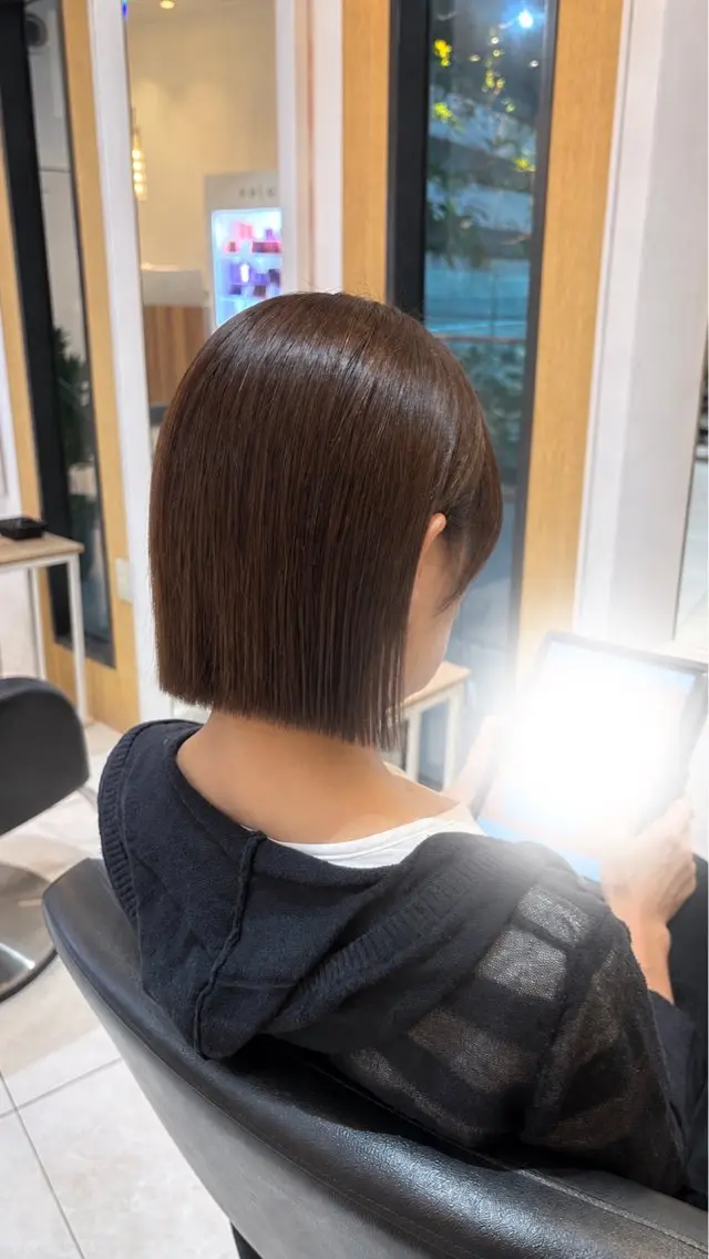 【トレンドの海外風ボブ🌿】ヘイリーボブスタイル×美髪縮毛矯正の写真