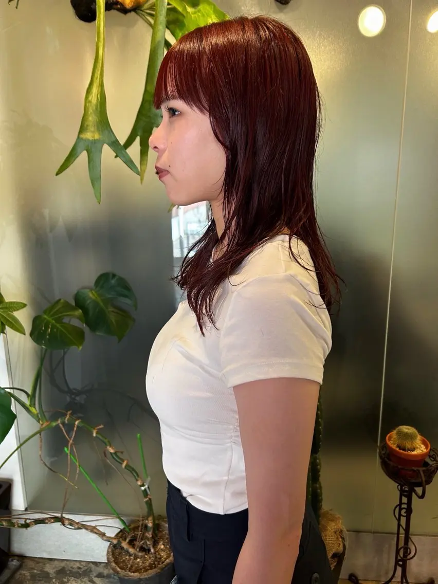 ミディアム パーマ ミディアムパーマ トリートメント カット ヘアカラー トリートメント シシドアスカ /中目黒/パーマのヘアスタイル