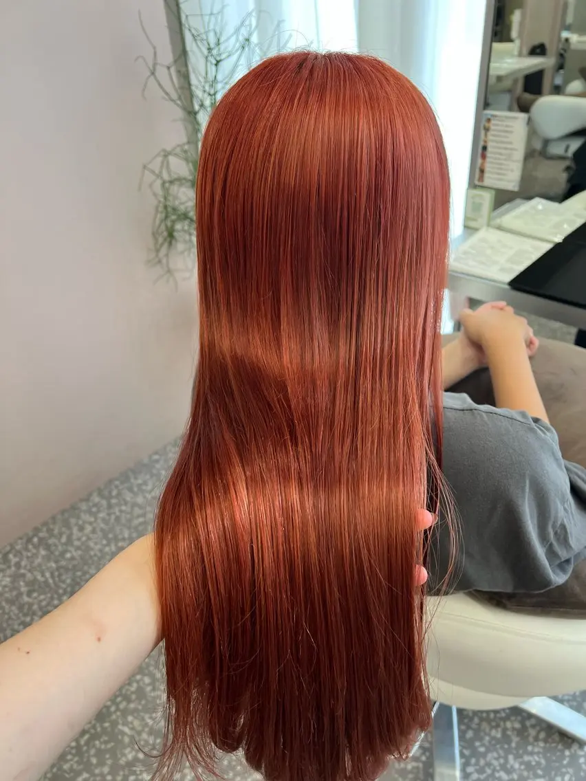 ロング カラー ブリーチ オレンジ ピンクカラー カット ヘアカラー Naru┆川西能勢口 ┆髪質改善サロンのヘアスタイル