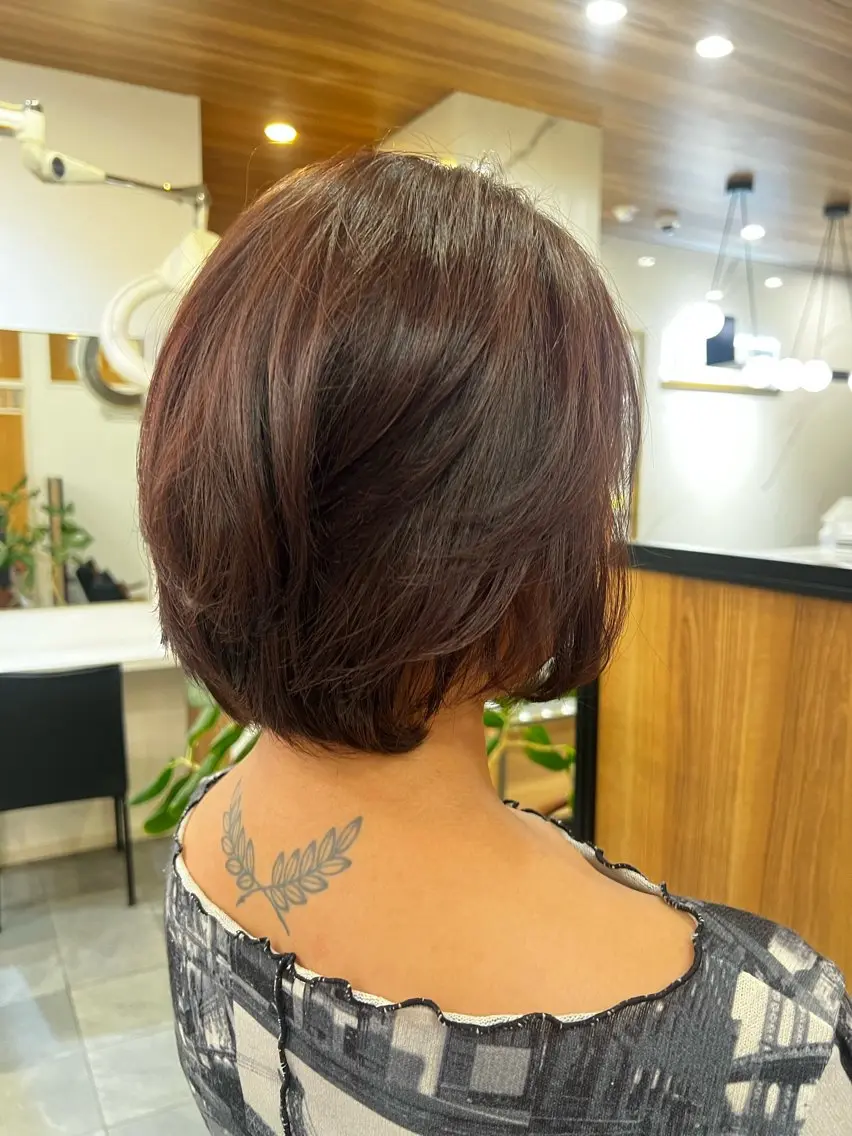 ミディアム カラー ミディアムパーマ メッシュ ヘアカラー コバヤシ ユメのヘアスタイル