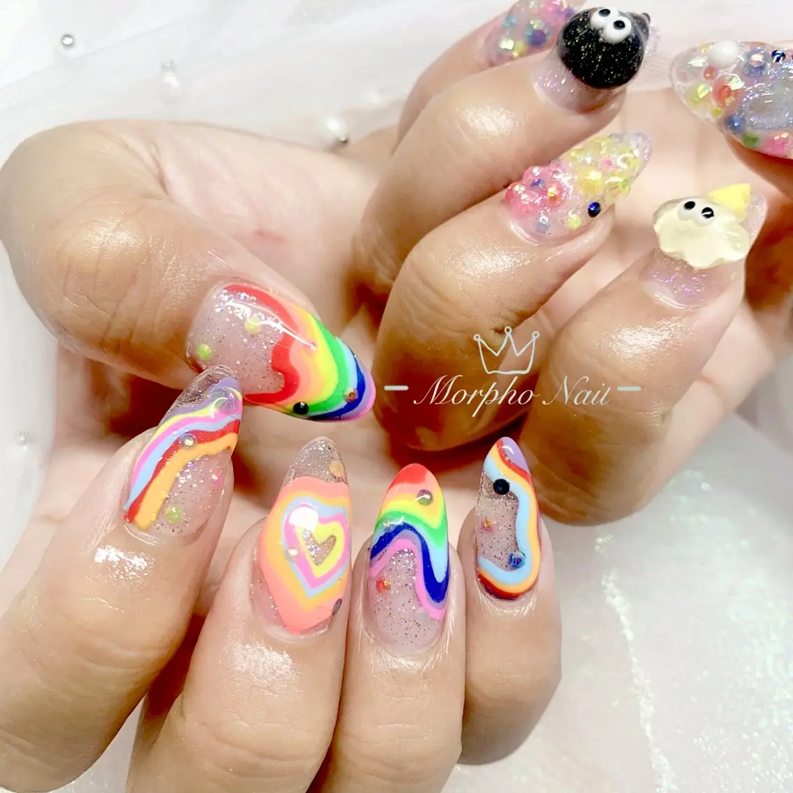 ネイル 長さ出し ジェルネイル キラキラネイル 大理石ネイル(マーブル) ニュアンスネイル Morpho nailのネイルデザイン