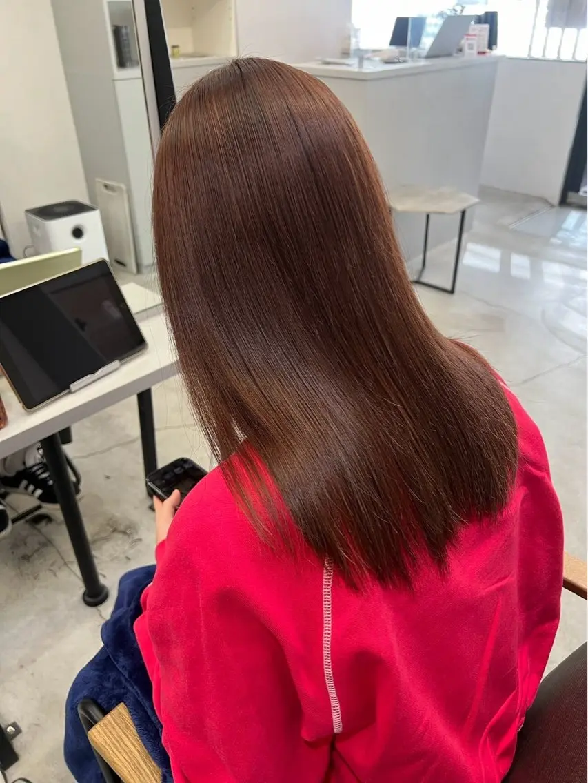 セミロング パーマ 縮毛矯正 🍒モテ暖色カラー × うる艶✧ ゆなのヘアスタイル