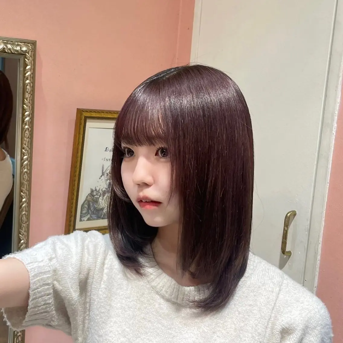 ミディアム カラー ブリーチ 透明感カラー ラベンダーカラー ピンクカラー ピンクラベンダー 海音 心斎橋美容室のヘアスタイル