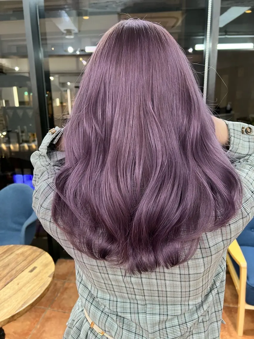ロング ヘアカラー ブリーチなしピンク 縮毛艶髪矯正/吉村のヘアスタイル