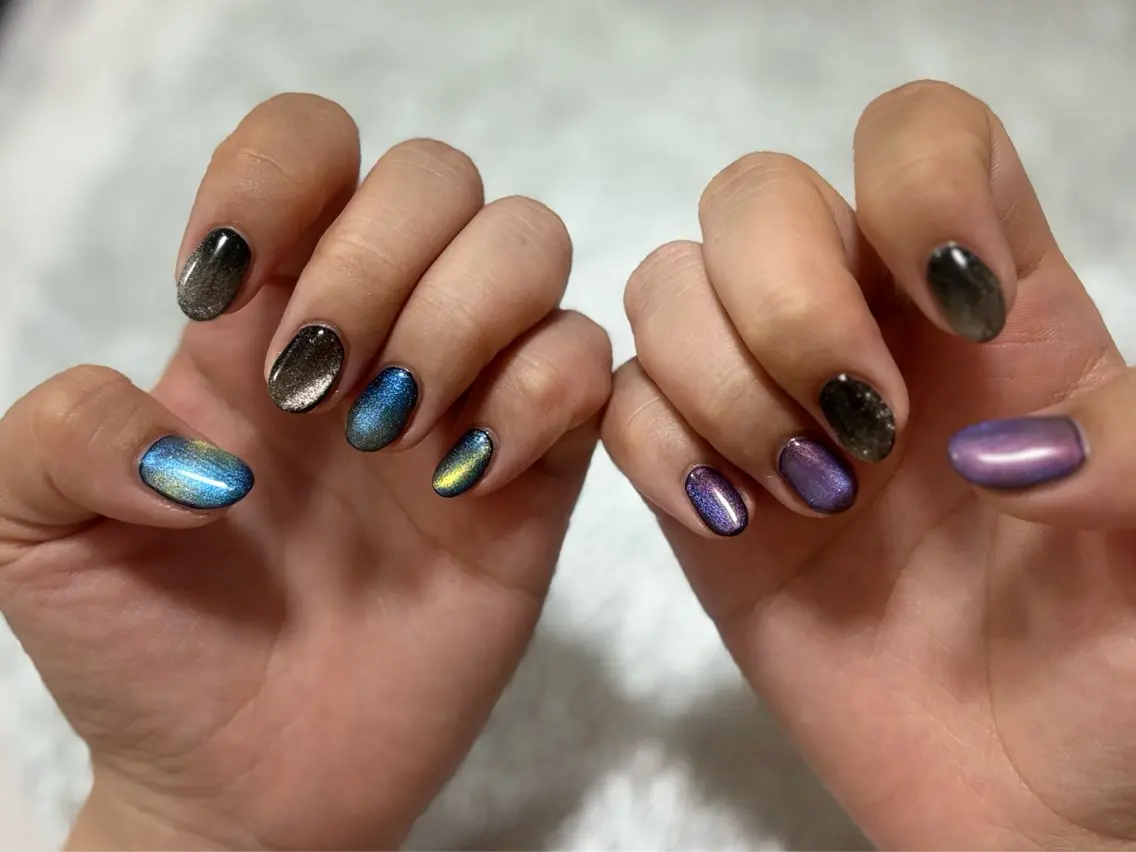 ネイル アートネイル ラメ(グリッター) マグネットネイル ピンク シルバー ハンドネイル ハンドケア ♡Bivi♡自爪に 優しいネイルサロンのネイルデザイン