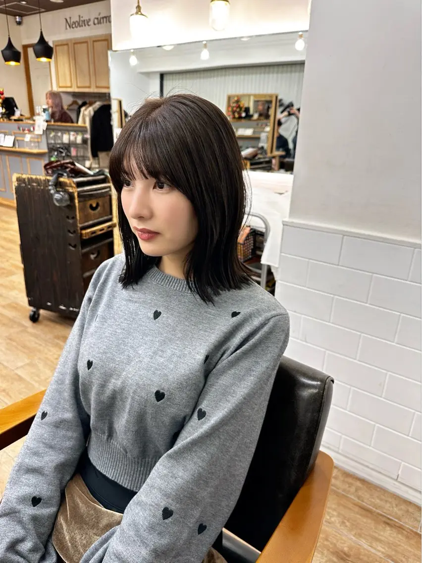 ミディアム カラー パーマ ヘアアレンジ メンズ キッズ レイヤーカット/ 巻ける縮毛矯正のヘアスタイル