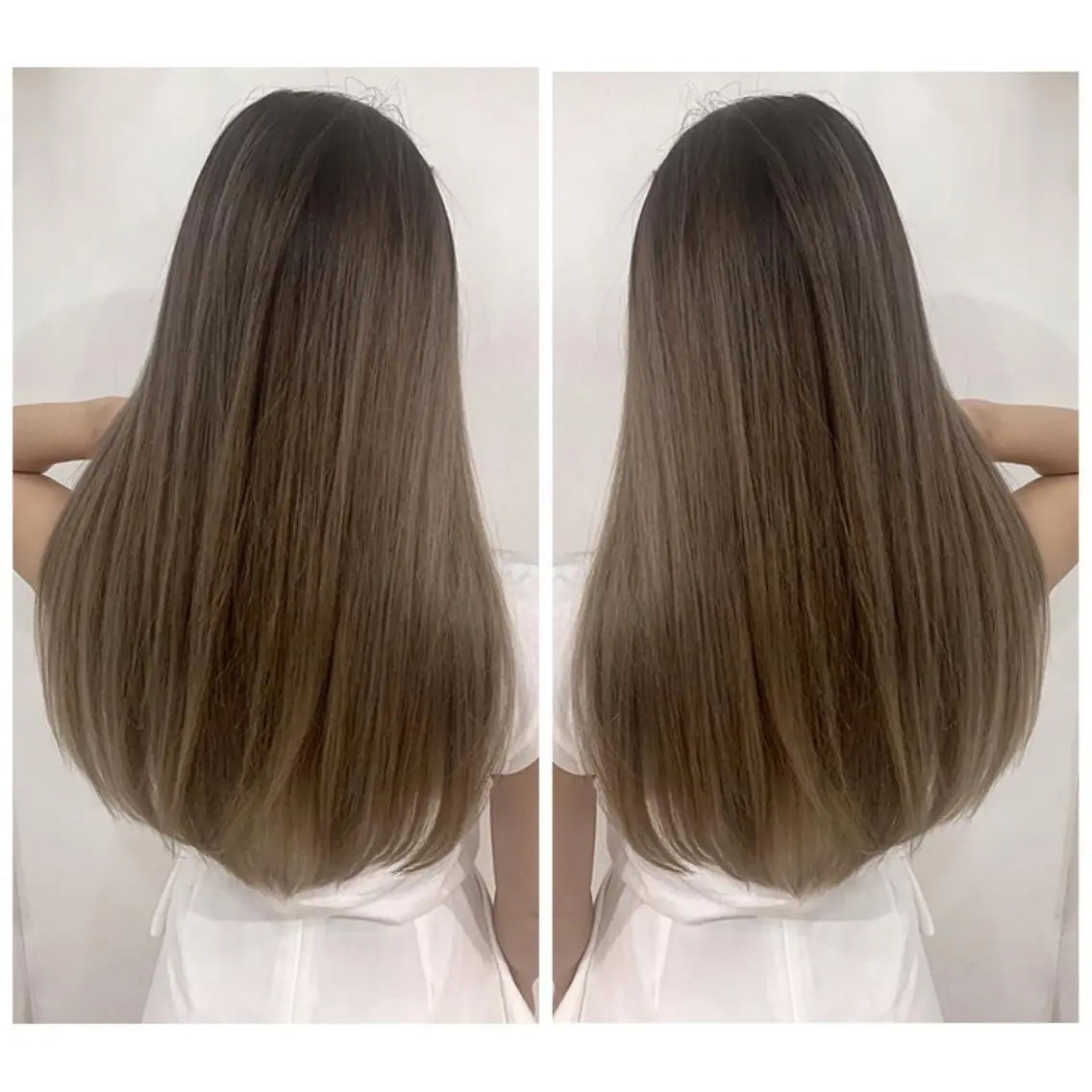 ロング カラー アッシュ バレイヤージュ ブリーチ デザインカラー グレージュ カット ヘアカラー トリートメント 京都大人女性ショート 徒歩1分/秋山のヘアスタイル