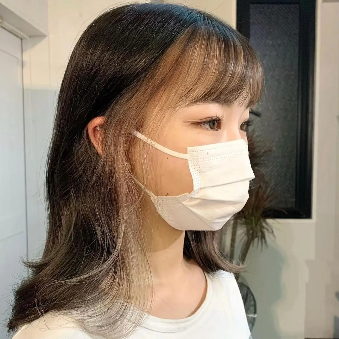 ミディアム カラー ミストバング フェイスフレーミング レイヤー / メンズ 🇰🇷 細江 美紅のヘアスタイル