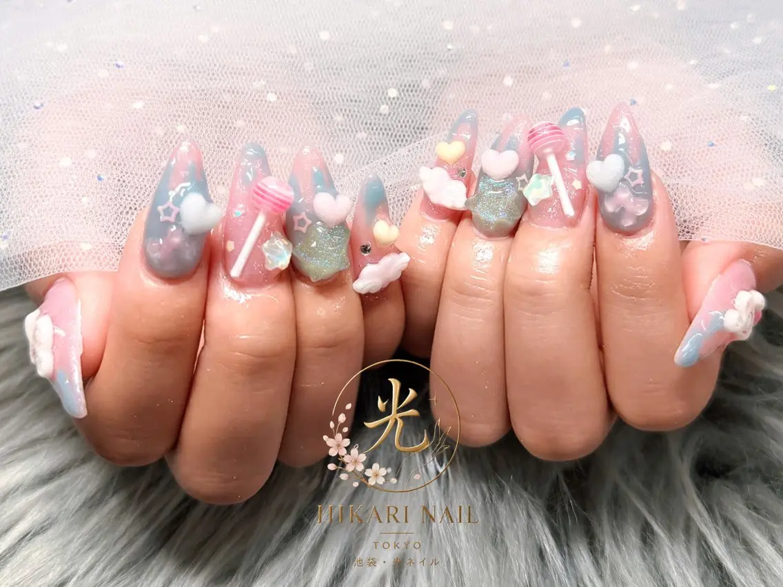 ネイル チークネイル 長さ出し フレンチネイル ガーリー ハロウィン ハンドネイル HikariNail Ikebukuroのネイルデザイン
