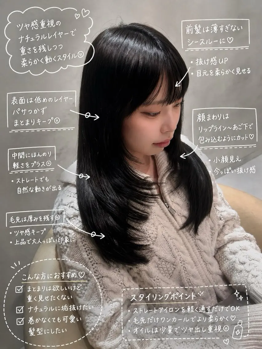 ロング カット 縮毛矯正 トリートメント 縮毛矯正/レイヤー 顔周/艶カラ-/笑璃のヘアスタイル