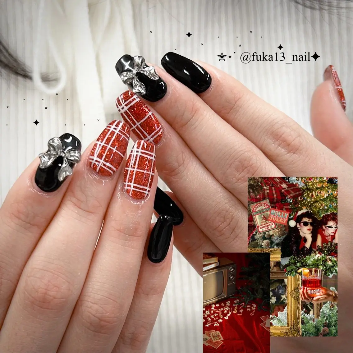 ネイル キラキラネイル 韓国ネイル リボン 冬ネイル クリスマス ハンドネイル Nail♡Fuka. /6月予約受付中のネイルデザイン