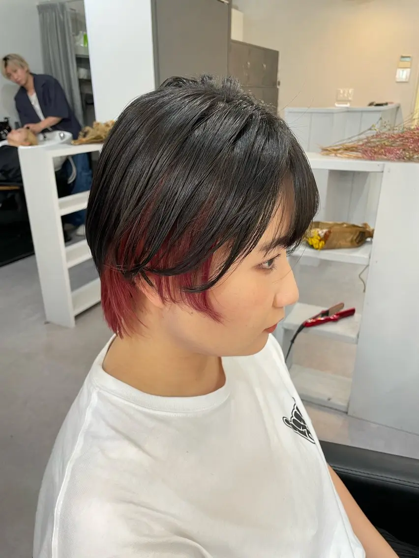 ショート カラー ヘアアレンジ ピンクカラー ショートヘア Cielro/ダブル カラー/西田咲希のヘアスタイル
