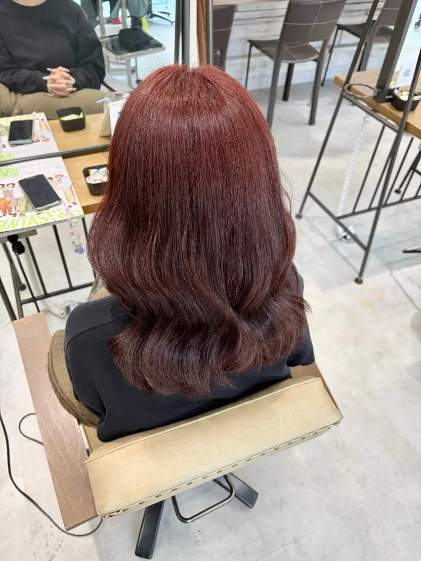 ロング カラー レッドカラー ブリーチなしwカラー /艶カラー/oukaのヘアスタイル