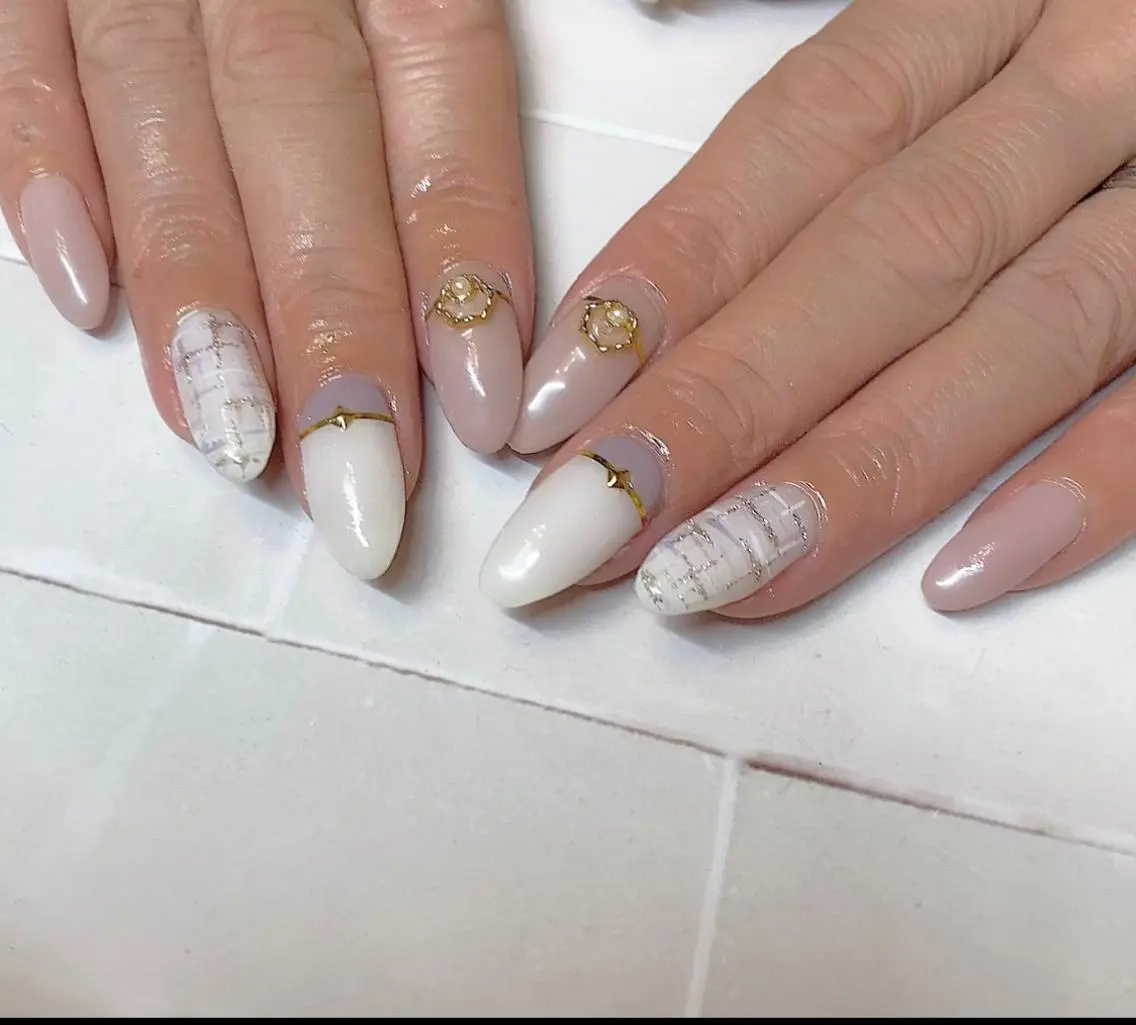ネイル パープル ツイードネイル ホワイト Honokaホノカ nailのエステ・リラクイメージ