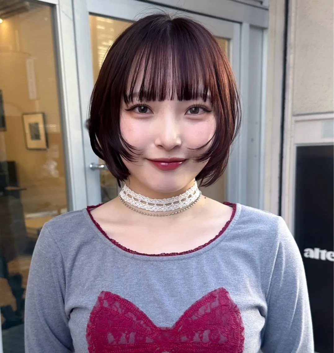 ショート カラー ボブ 顔まわりレイヤー 顔周りカット レイヤーカット ヘアカラー トリートメント 🐏nao /レイヤーカット🐏のヘアスタイル