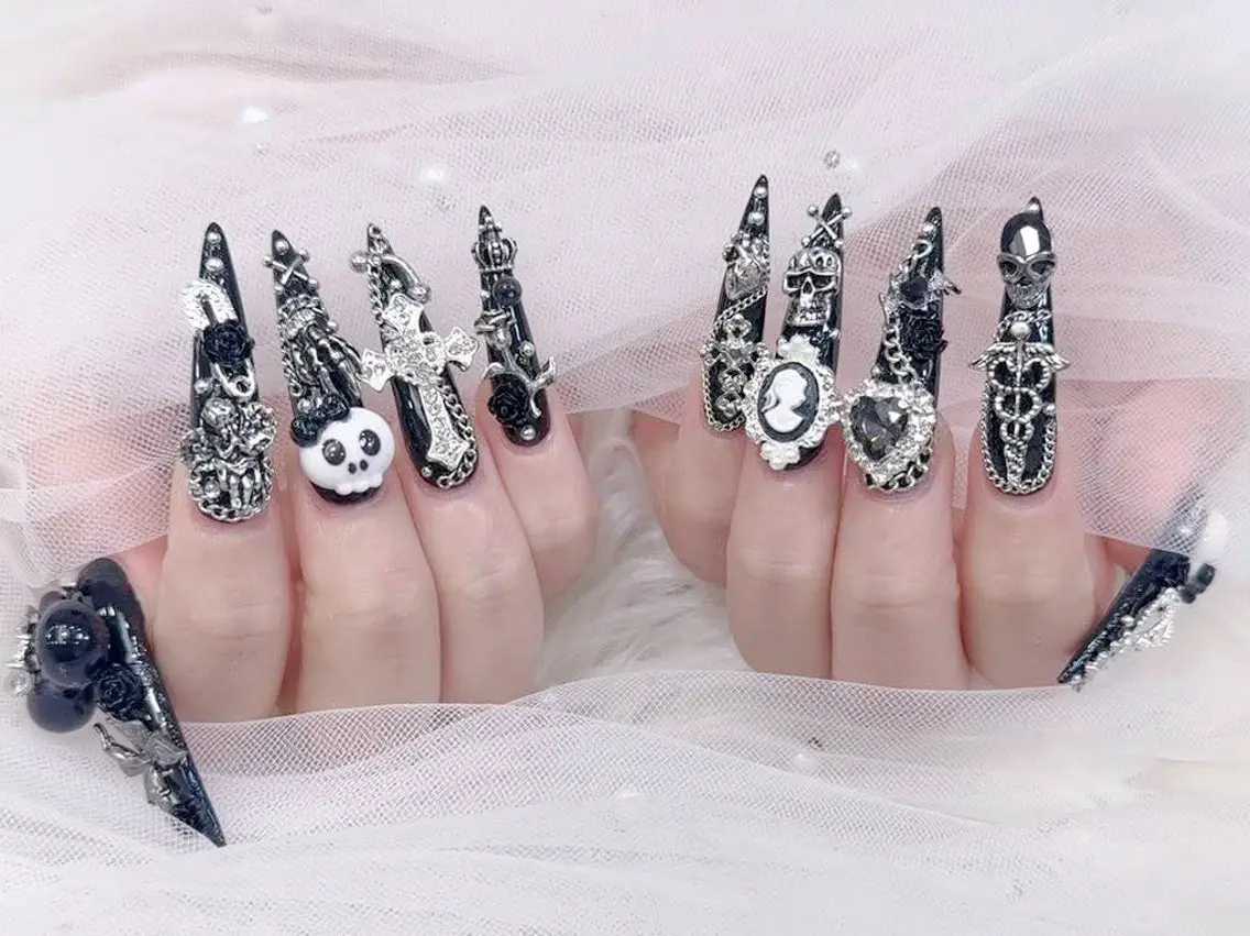 ネイル 成人式 大理石ネイル(マーブル) リボン 夏ネイル ネイルチップ ハンドネイル MoMoA Nail ネイル長さ出し専門店のネイルデザイン