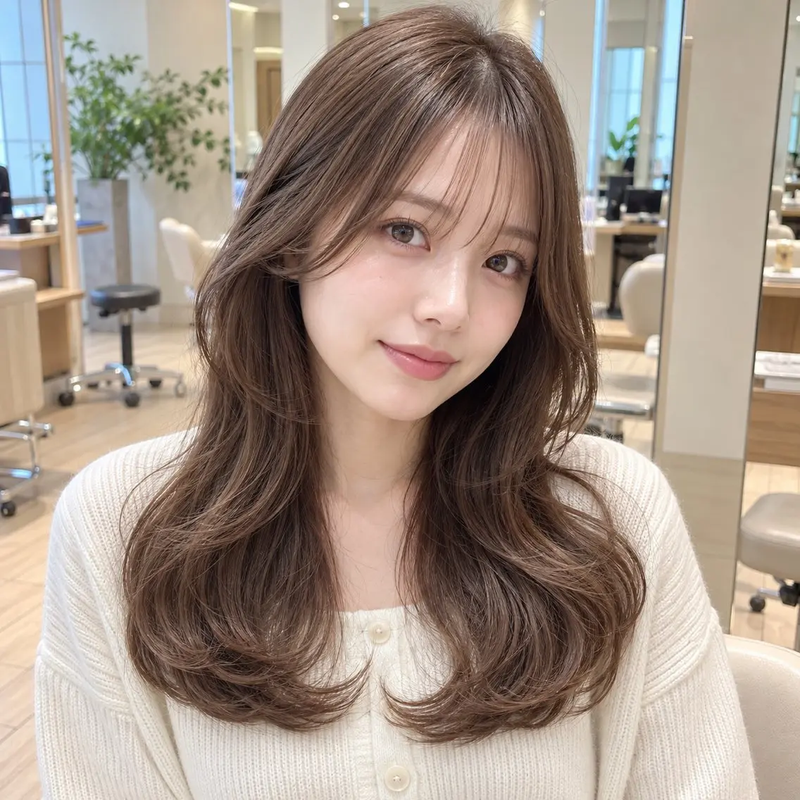 ロング カラー ブラウンカラー モカブラウン 顔周りレイヤー/透明 感カラー/難波雄雅のヘアスタイル