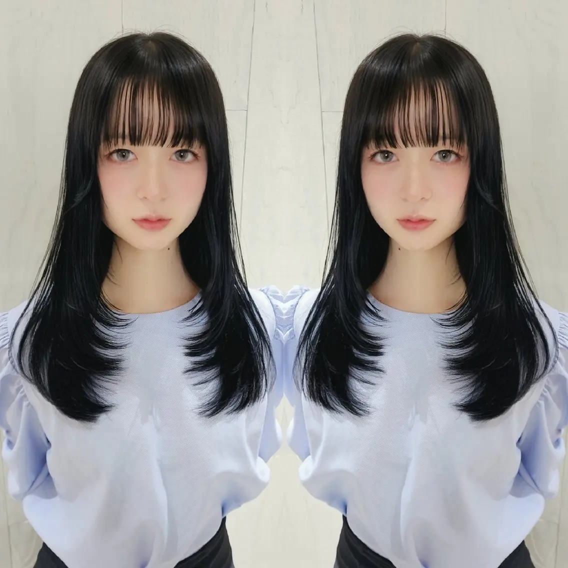 セミロング カラー 黒髪 グレーブラック 韓国風ヘア レイヤーカット カット ヘアカラー トリートメント レイヤーカット/ ウルフカット/大橋 のヘアスタイル