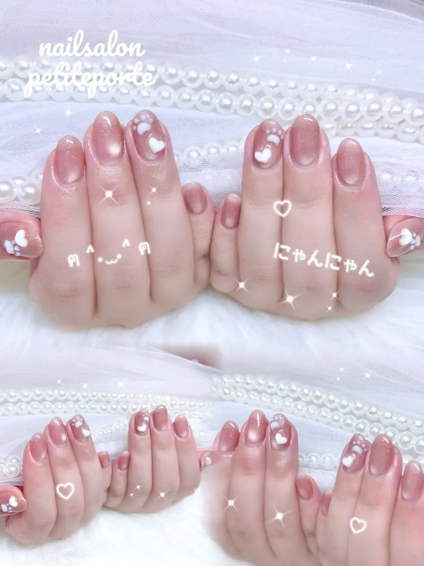 ネイル ガーリー ハート 韓国ネイル ピンク ぷっくりネイル ハンドネイル petite porteのネイルデザイン