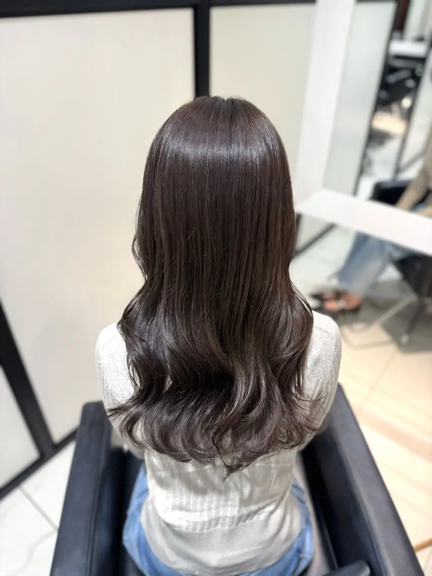 ロング カラー ショコラグレージュ グレージュ カット ヘアカラー トリートメント グレージュ/レイヤー /韓国ヘア/RISAのヘアスタイル