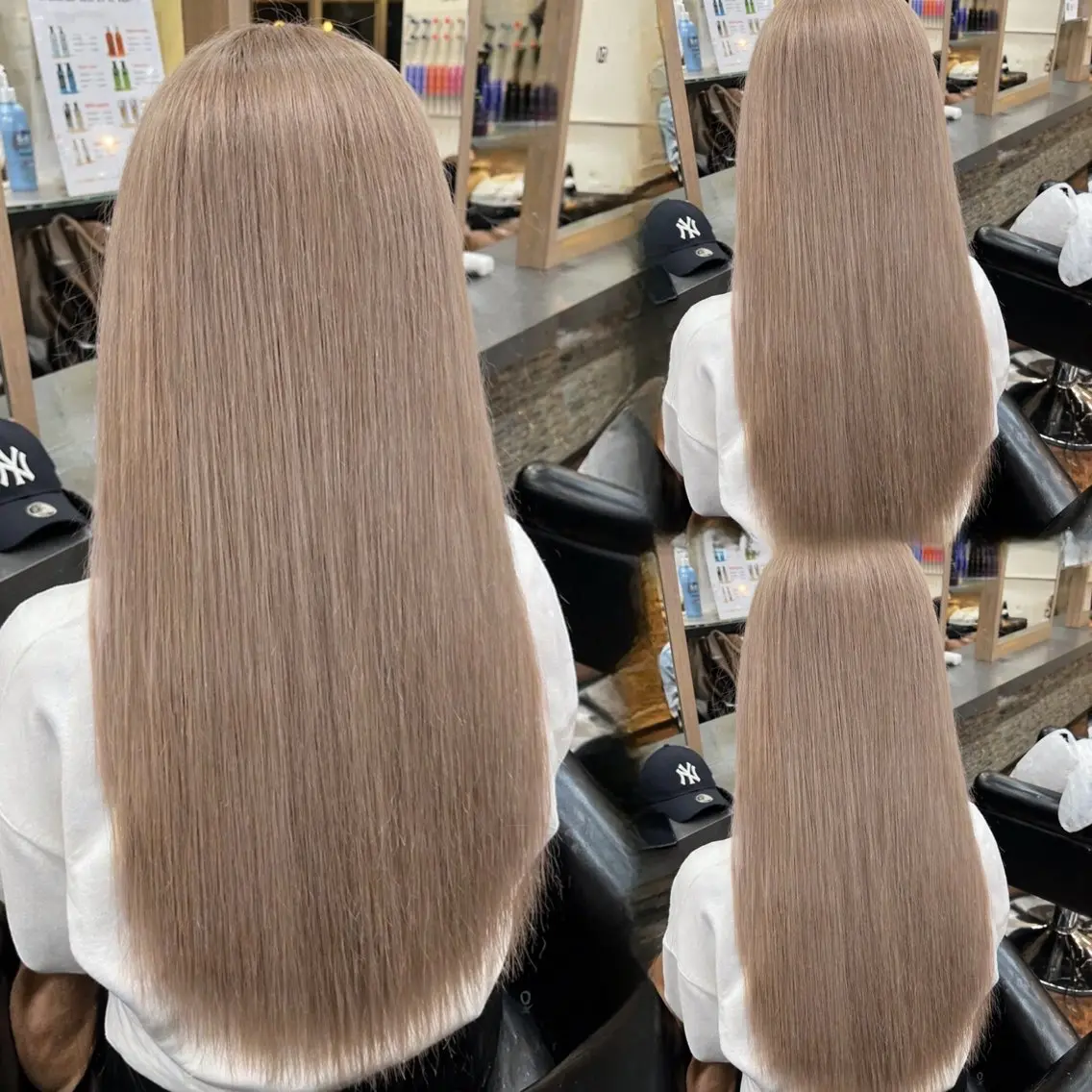ロング カラー ベージュカラー ブリーチ ハイトーンカラー ミルクティーベージュ エクステ カット ヘアカラー トリートメント 横浜/エクステ特化× 艶カラー/あいかのヘアスタイル