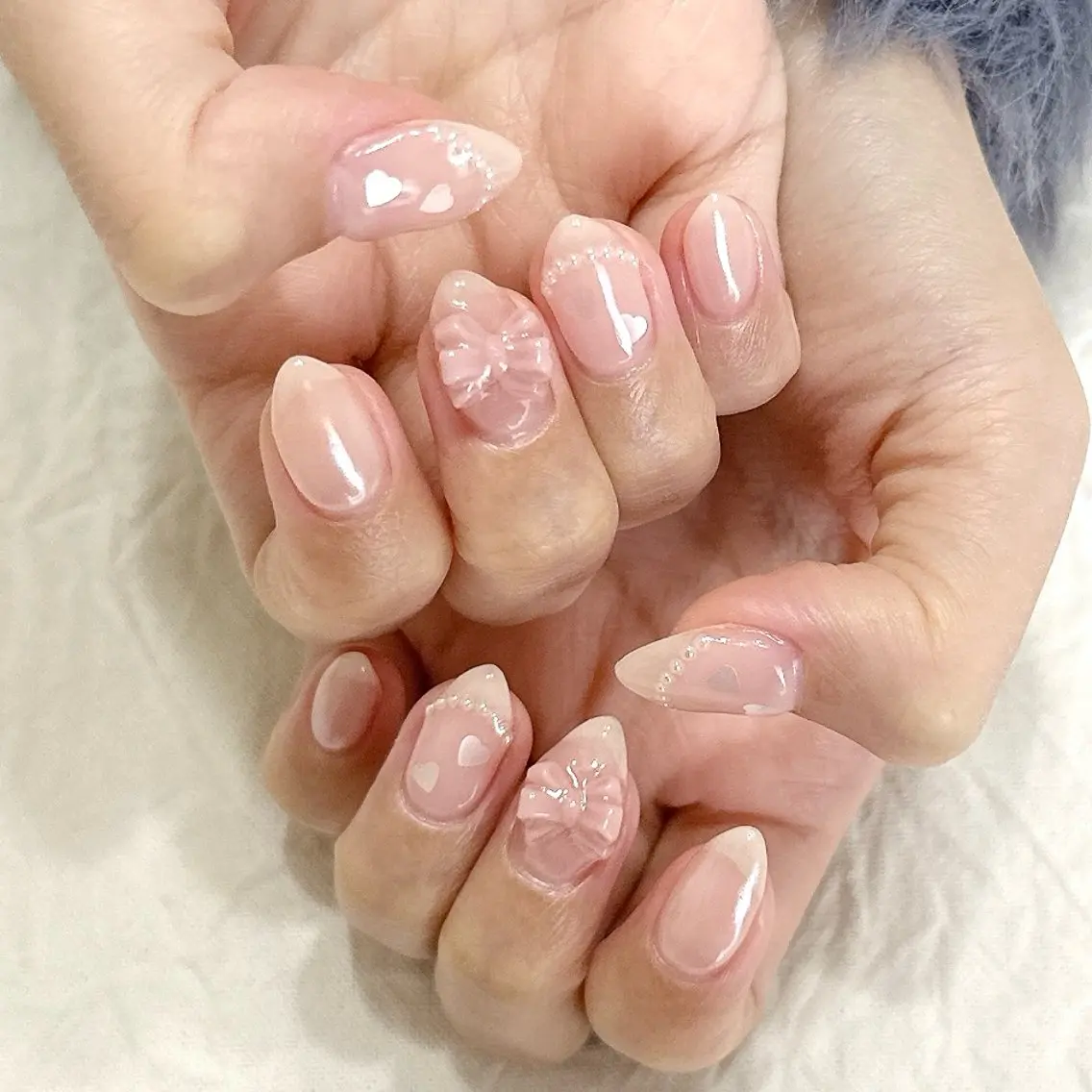 ネイル ハート ピンク リボン ハンドネイル peaberry nailのネイルデザイン