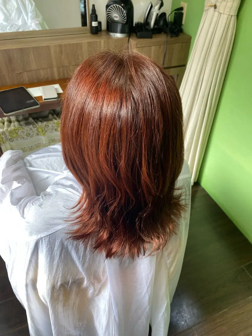 セミロング カラー ブリーチ ブリーチなしカラー オレンジ 【エシカル】 HOSOMIのヘアスタイル