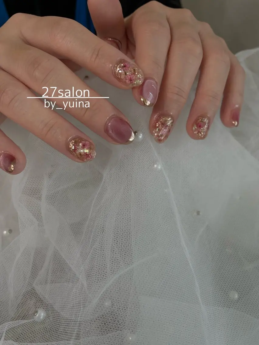 ネイル マグネットネイル ピンク ハンドネイル 27salon yuinaのネイルデザイン