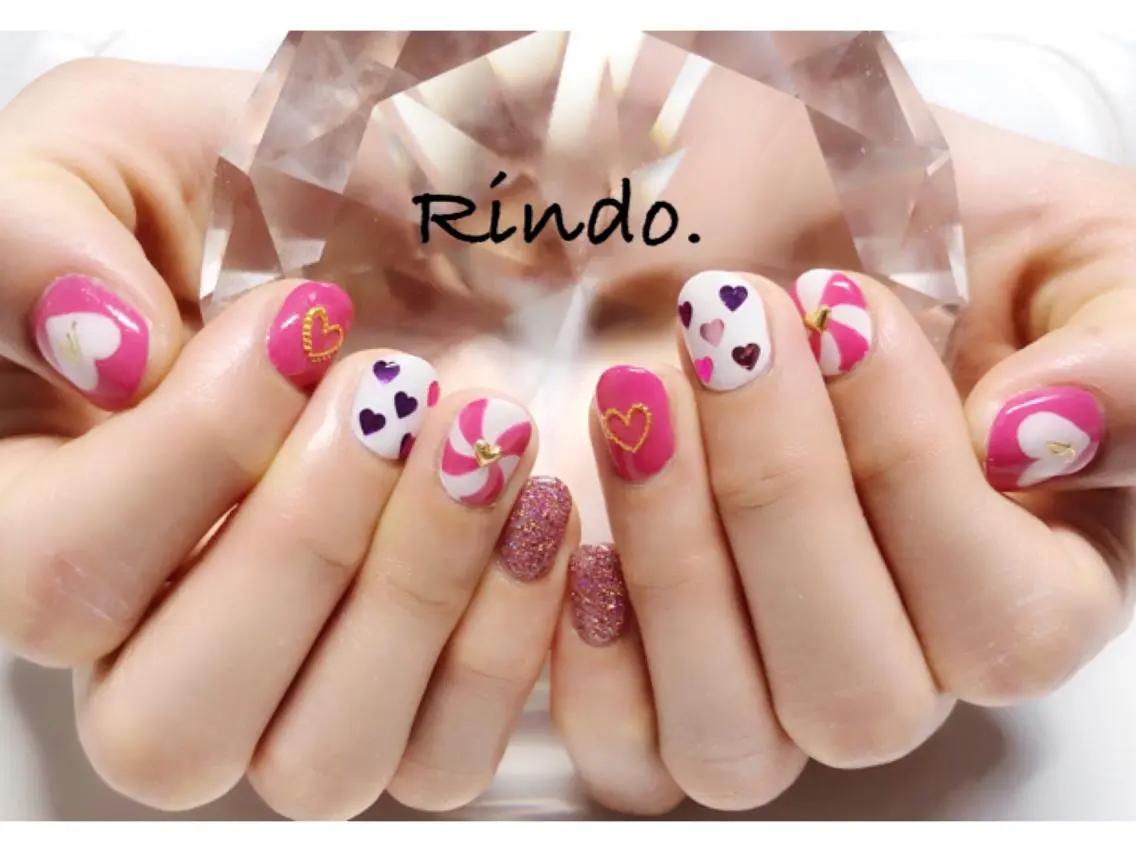 ネイル ハート ピンク ハンドネイル Rindo.ネイル ♡耳つぼジュエリーのその他イメージ