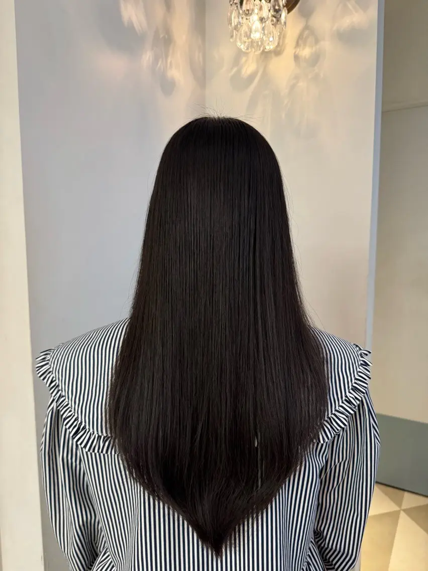 ロング 縮毛矯正 トリートメント 天真/グレージュ 、透明感カラーのヘアスタイル