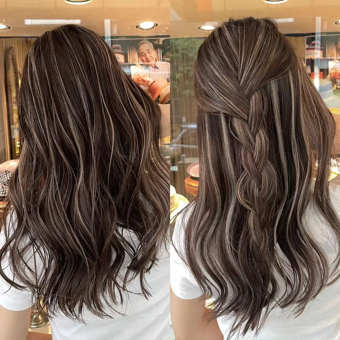 カラー アディクシーカラー バレイヤージュ 黒髪 ブリーチ ダブルカラー カット ヘアカラー ＿WHITE鳳店 アンダーバーホワイトのヘアスタイル