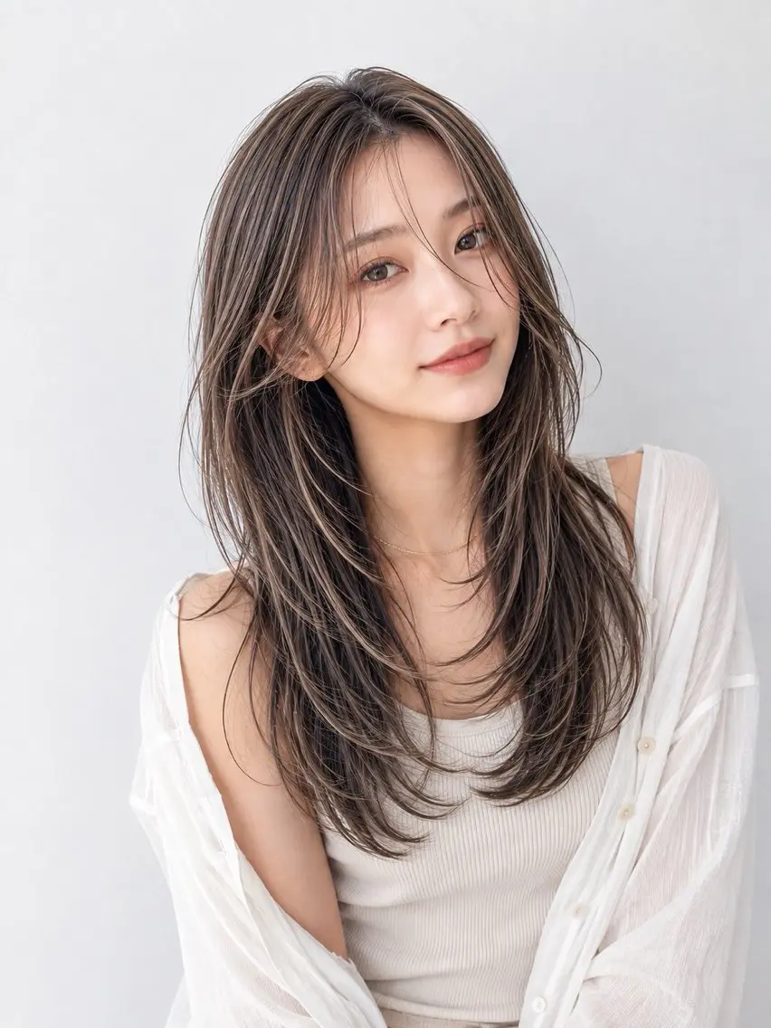 ロング カラー 透明感カラー レイヤーカット ヘアカラー トリートメント 𝐑𝐲𝐮𝐤𝐢 【店長】ALEAPのヘアスタイル