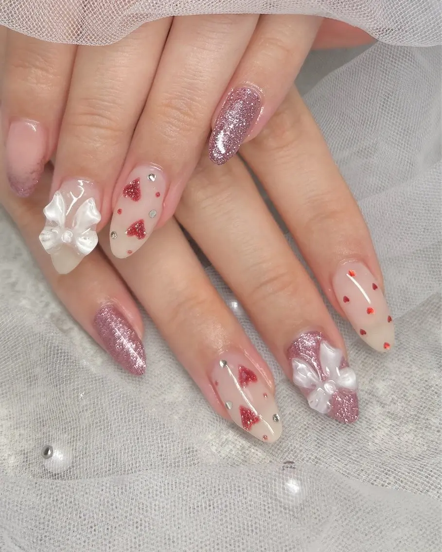 ネイル アートネイル ハート ハンドネイル ten nail salon　かえでのネイルデザイン