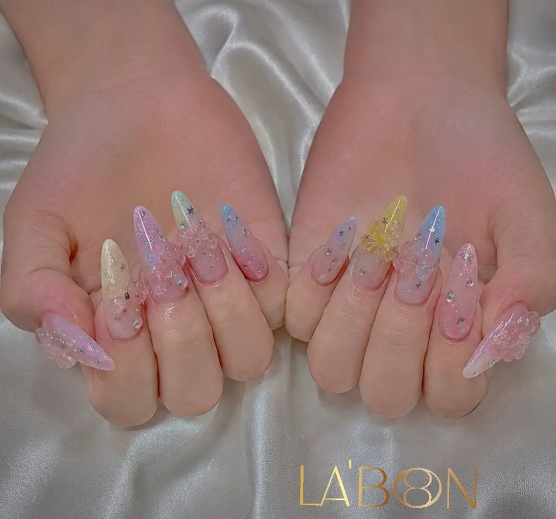 ネイル アートネイル ジェルネイル キラキラネイル 韓国ネイル ロングネイル Labon Nails Artのネイルデザイン
