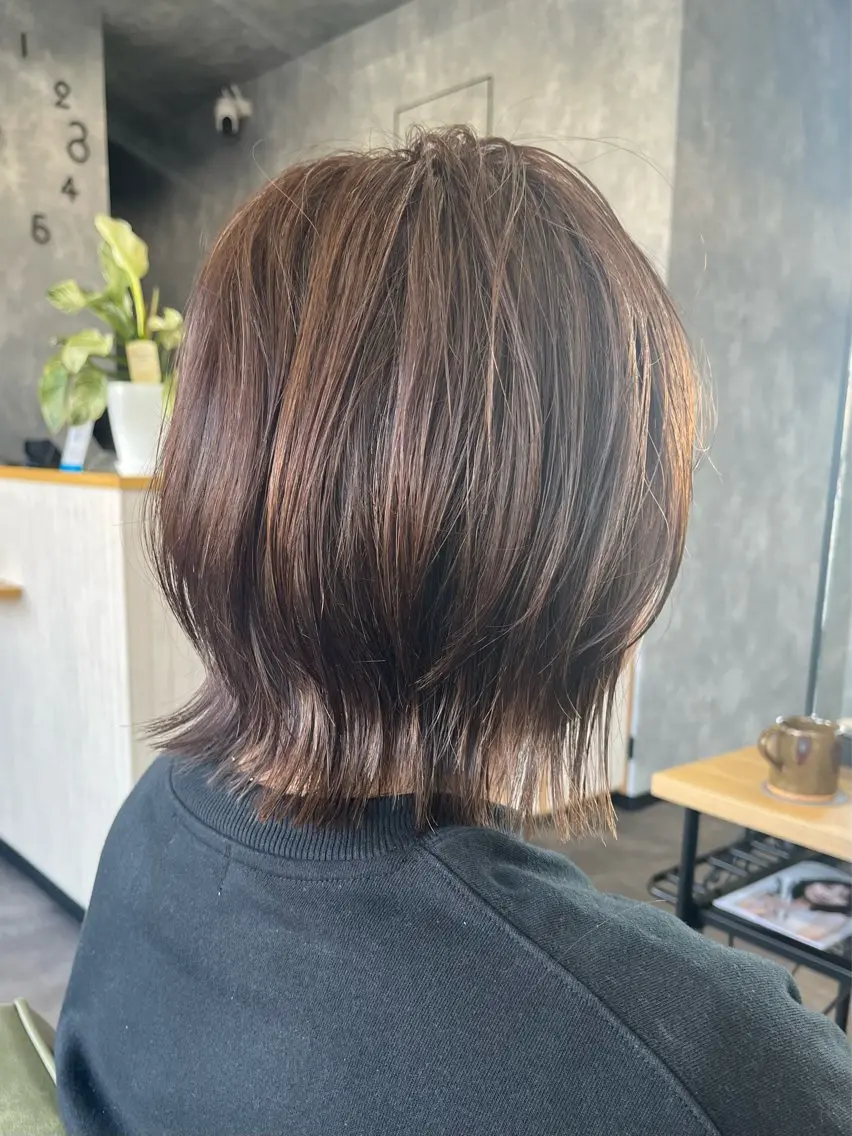 ミディアム カラー ボブレイヤー ボブ くびれヘア レイヤーカット 小顔カット 〜tiehair 小幡のヘアスタイル