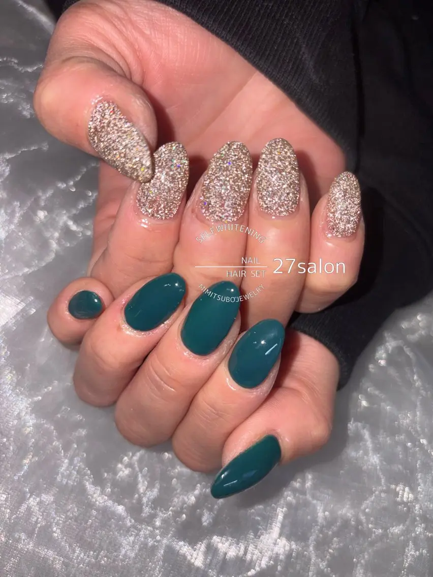 ネイル フラッシュネイル グリーン ハンドネイル 27salon yuinaのネイルデザイン
