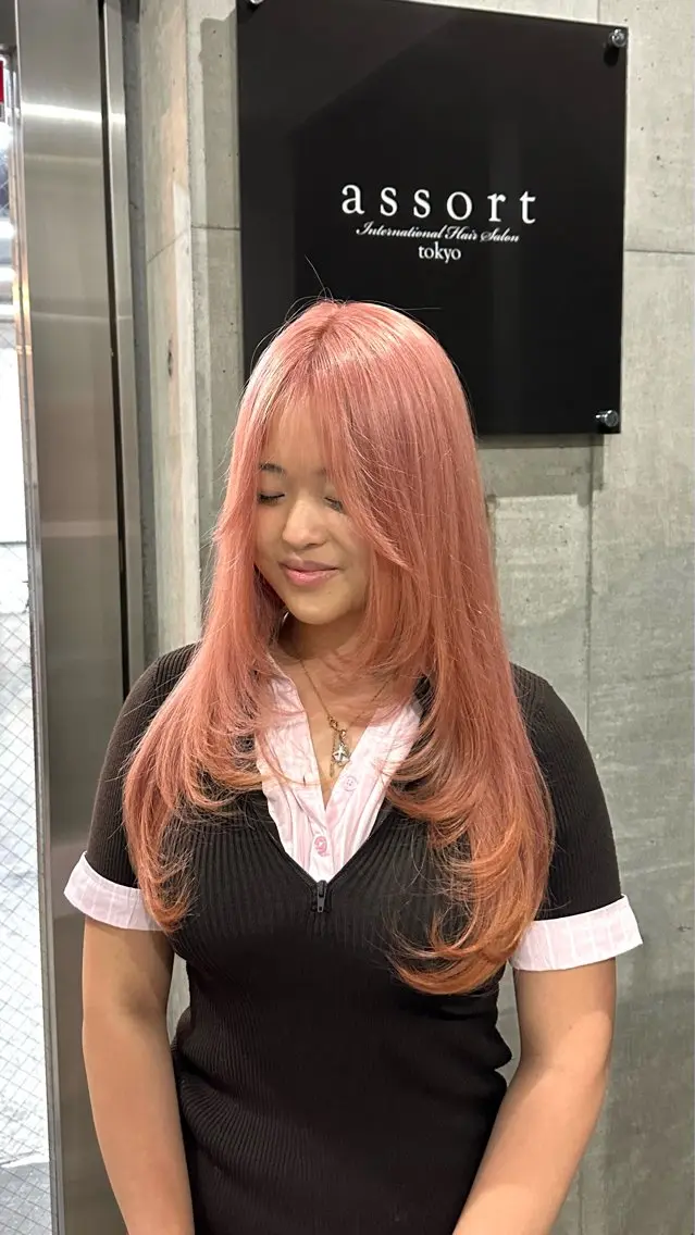 ロング カラー ピンクカラー ヘアカラー 透明感カラー/外苑前 /MIRAI🇰🇷のヘアスタイル