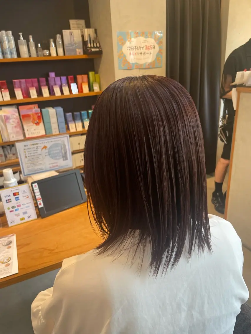 セミロング カラー ベージュカラー ボルドーカラー ピンクカラー ピンクベージュ ヘアカラー momoka オリーブ/ベージュのヘアスタイル