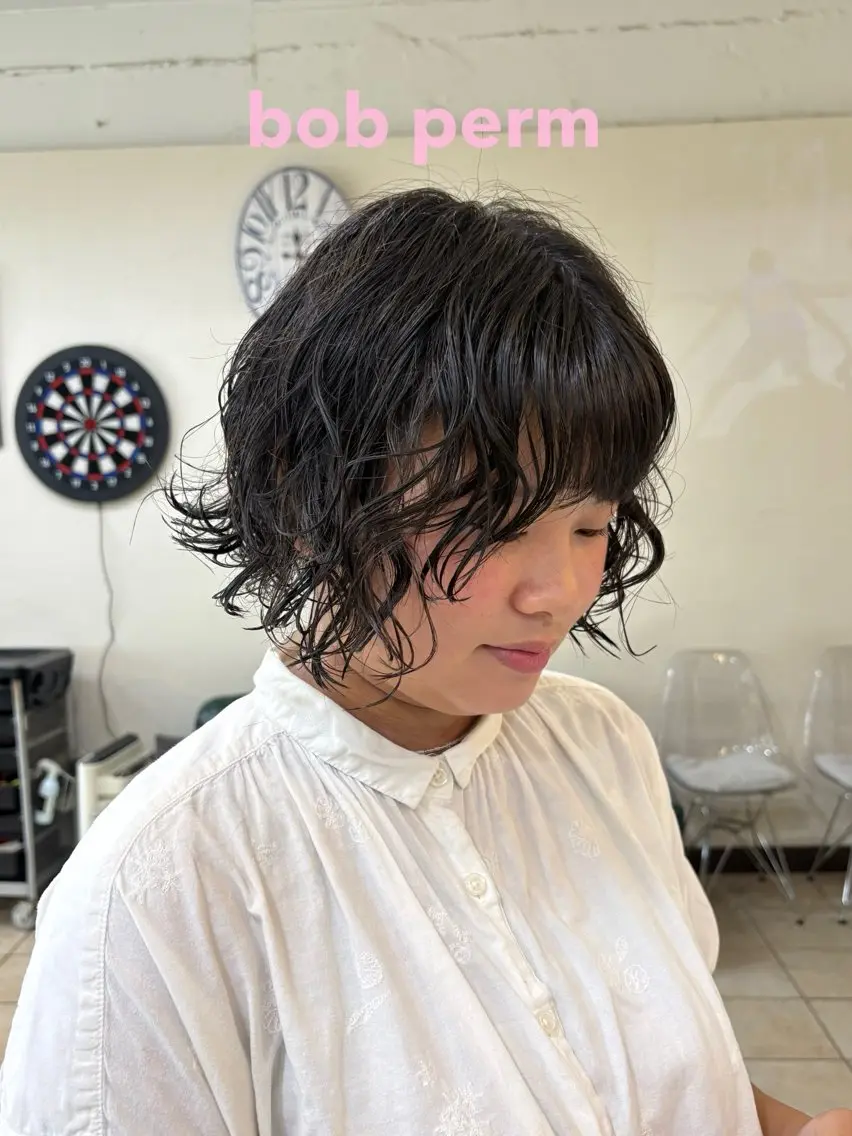 ミディアム パーマ ミディアムパーマ カット パーマ ボブパーマ/ スズキユウナのヘアスタイル