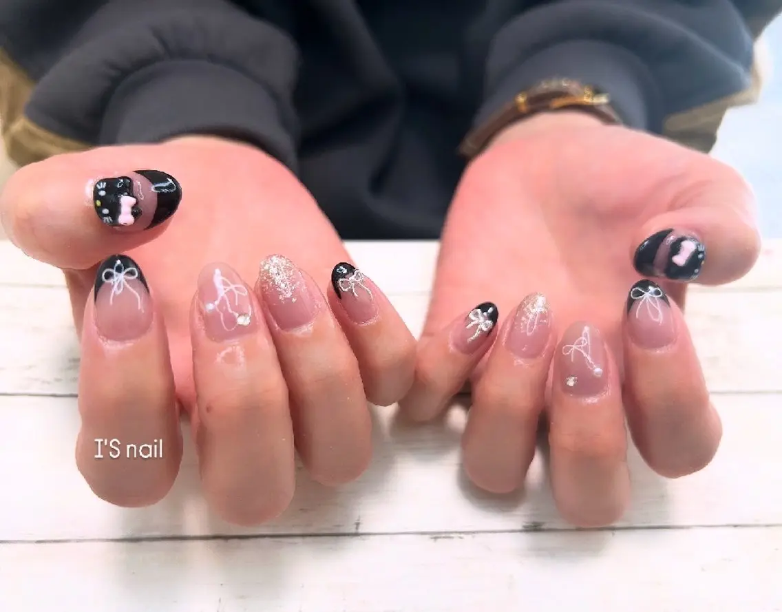 ネイル フレンチネイル リボン ハンドネイル I'S nail 佐野のネイルデザイン