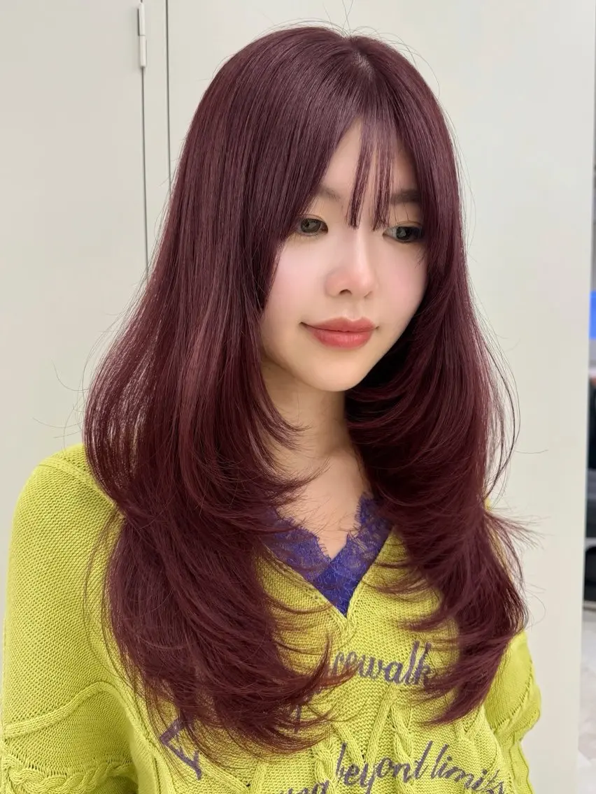 ロング くびれヘア 顔周りカット ハイレイヤー 髪質改善 韓国風ヘア リコ ハッシュカット 韓国レイヤーのヘアスタイル