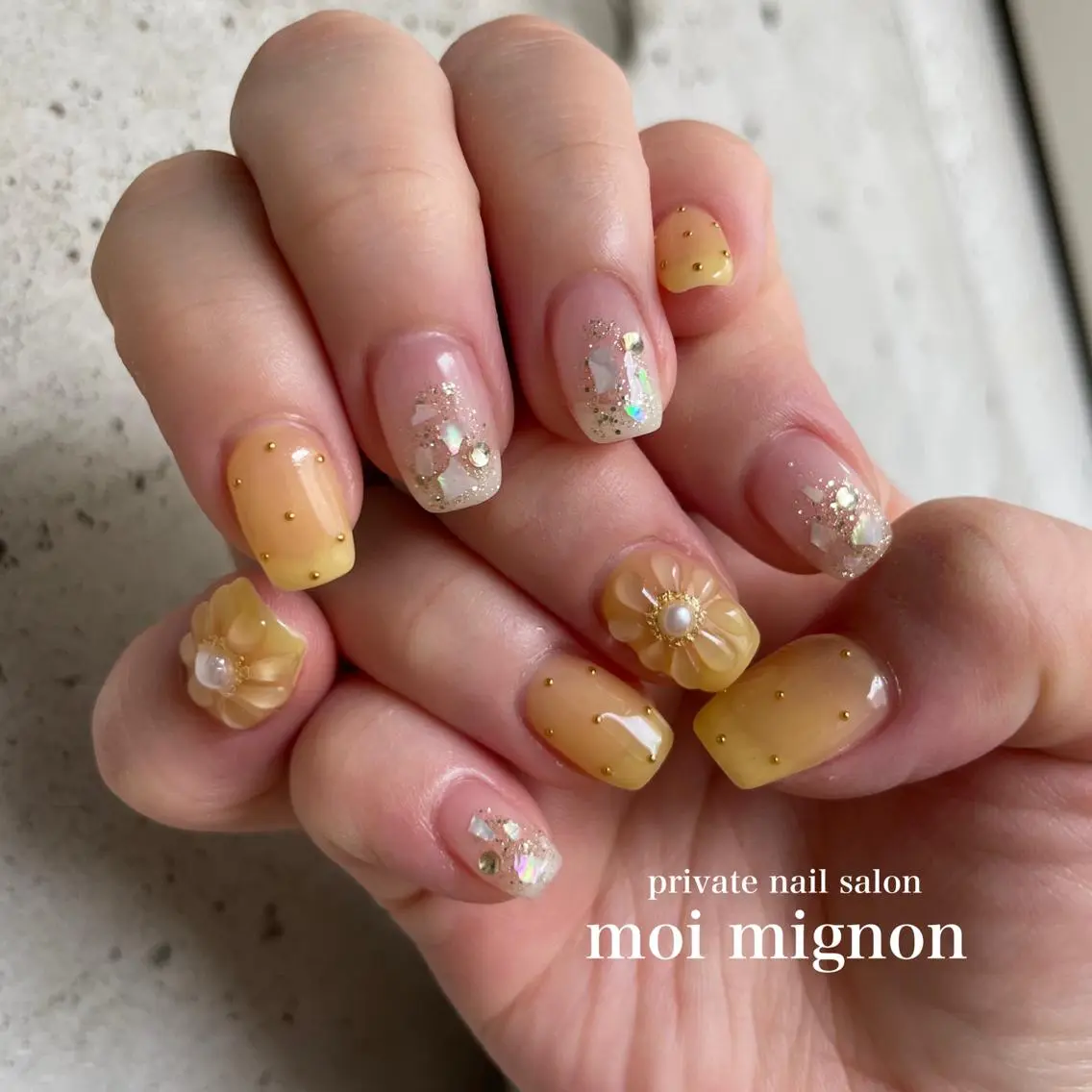 ネイル フラワーネイル ぷっくりネイル 春ネイル スクエアネイル ハンドネイル nailist Aki♡のネイルデザイン