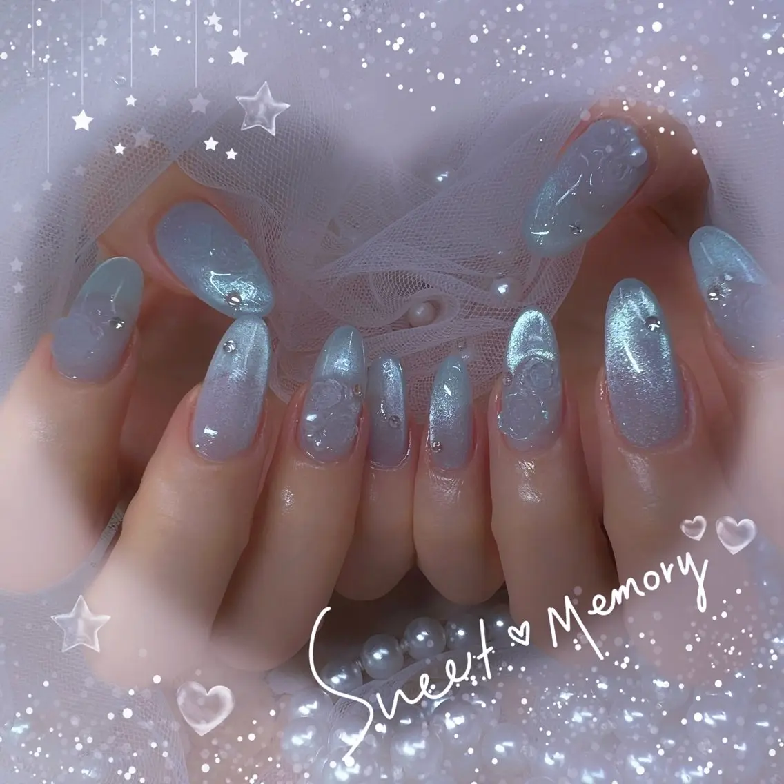 ネイル チークネイル フレンチネイル ガーリー ガラスフレンチ グラデーション ハンドネイル Chill Nailsalonのネイルデザイン