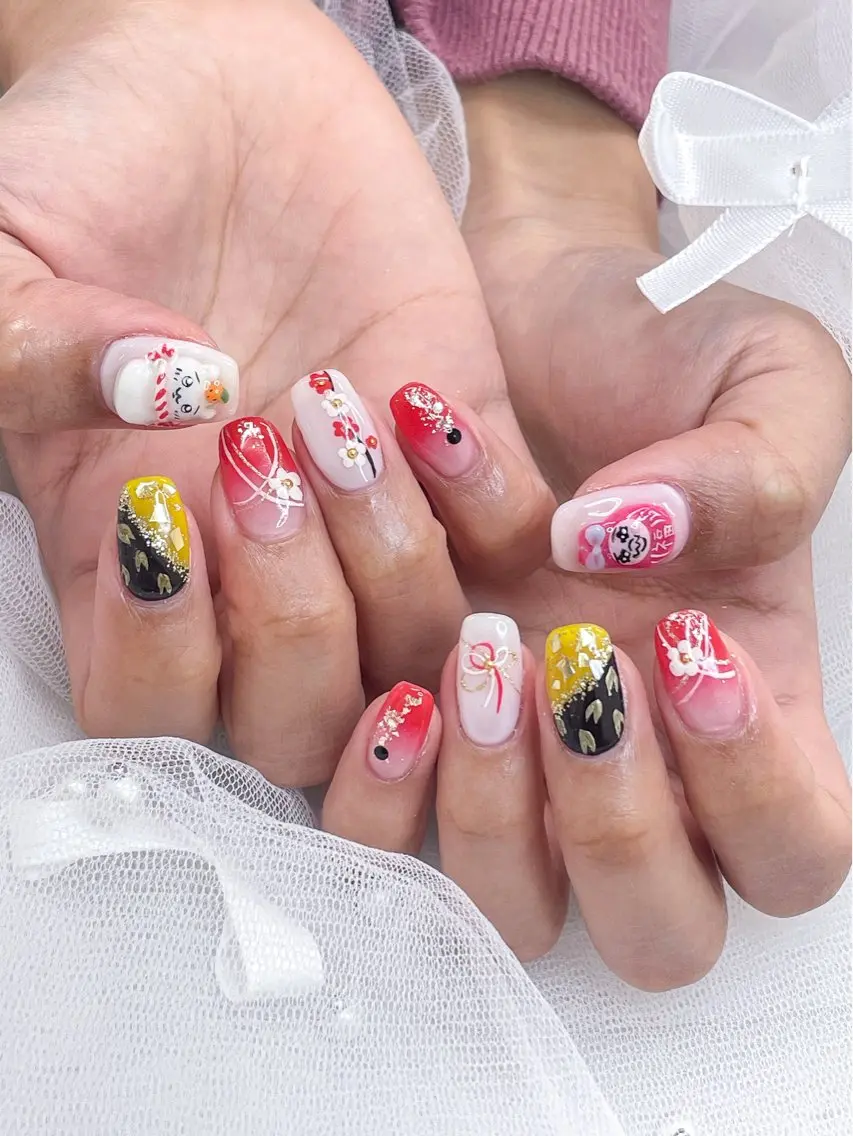 ネイル 成人式 ハンドネイル 五十嵐 美智のネイルデザイン