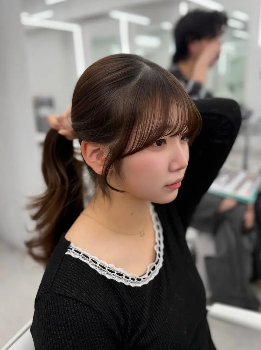 ロング カラー ブラウンカラー カット ヘアカラー トリートメント 韓国ヘア/顔周り ヘアセット/加藤優里のヘアスタイル